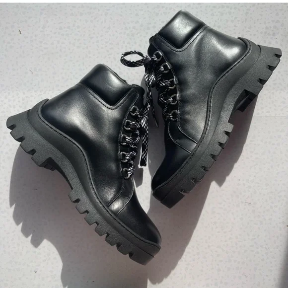 MAJE Fuji Black Leather Lace Up Hiking Boots NIN Hike Boots Unisex Hiker 39 NWT - Picture 2 of 7